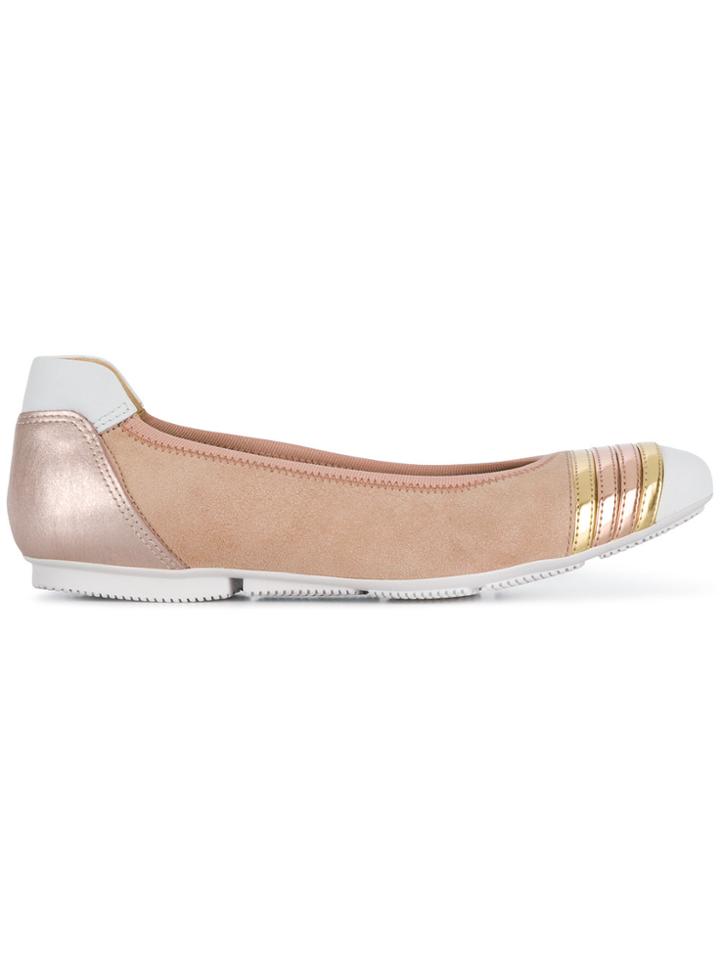 Hogan Striped Ballerina Pumps - Nude & Neutrals