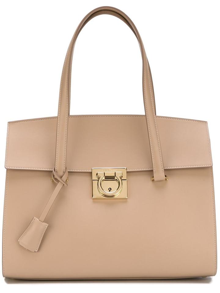 Salvatore Ferragamo Gancio Lock Tote, Women's, Nude/neutrals