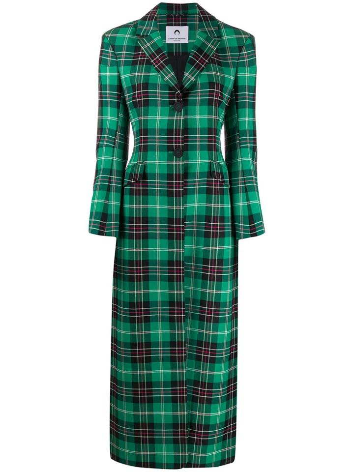 Marine Serre Single Breasted Plaid Coat - Green