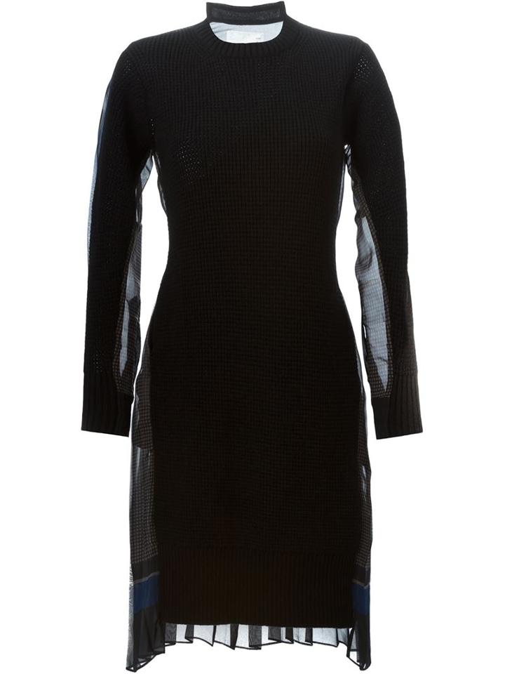 Sacai Contrasting Pleated Back Sweater Dress, Women's, Size: 4, Black, Polyester/wool