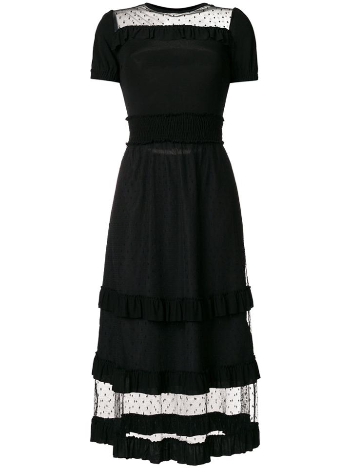 Red Valentino Sheer Panel Midi Dress - Black