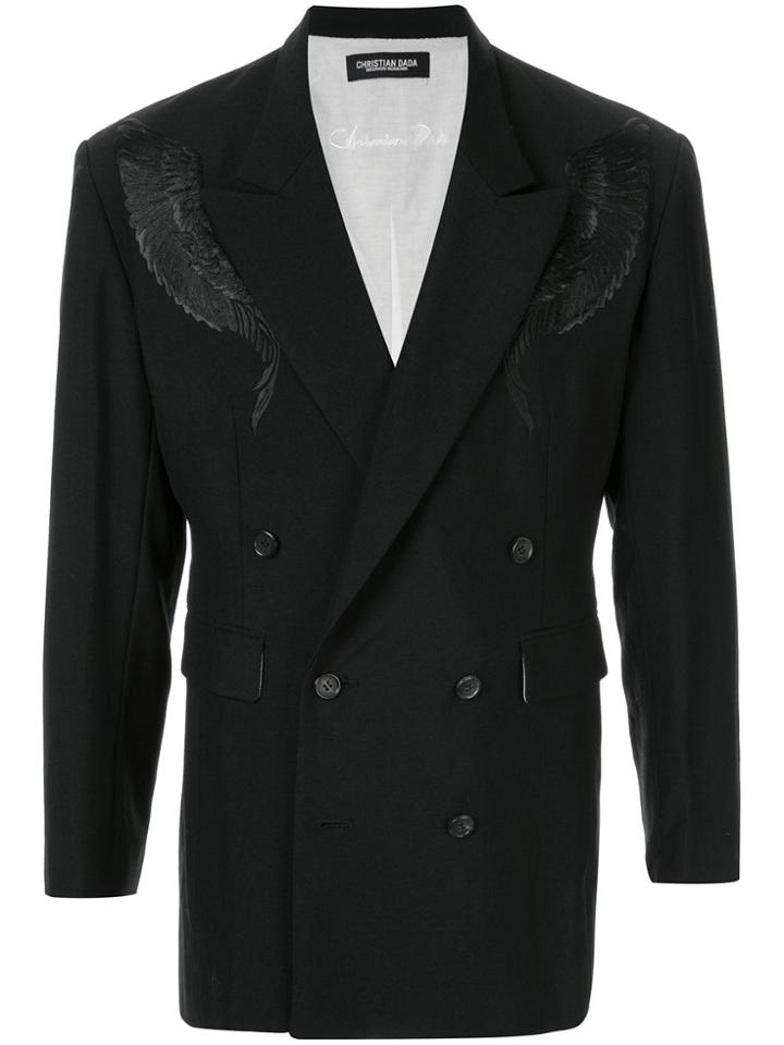 Christian Dada Feather Embroidery Double-breasted Jacket - Black