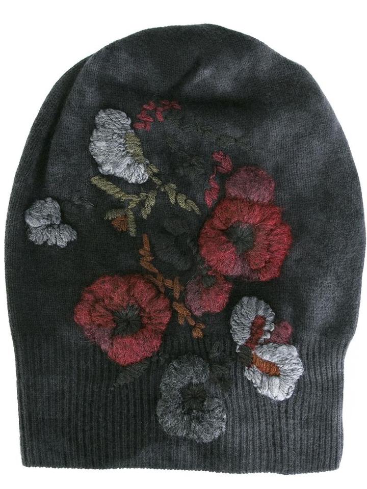 Avant Toi Floral Ribbed Beanie, Women's, Grey, Merino/cashmere/wool/viscose
