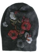 Avant Toi Floral Ribbed Beanie, Women's, Grey, Merino/cashmere/wool/viscose