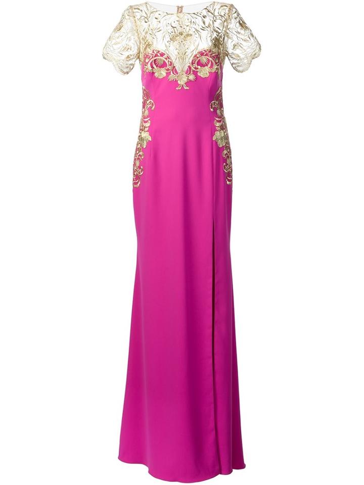 Marchesa Notte Embroidered Flower Dress, Women's, Size: 6, Pink/purple, Polyester