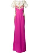Marchesa Notte Embroidered Flower Dress, Women's, Size: 6, Pink/purple, Polyester