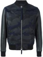 Valentino 'rockstud' Camouflage Bomber Jacket, Men's, Size: 50, Blue, Cotton/calf Leather/polyamide/wool