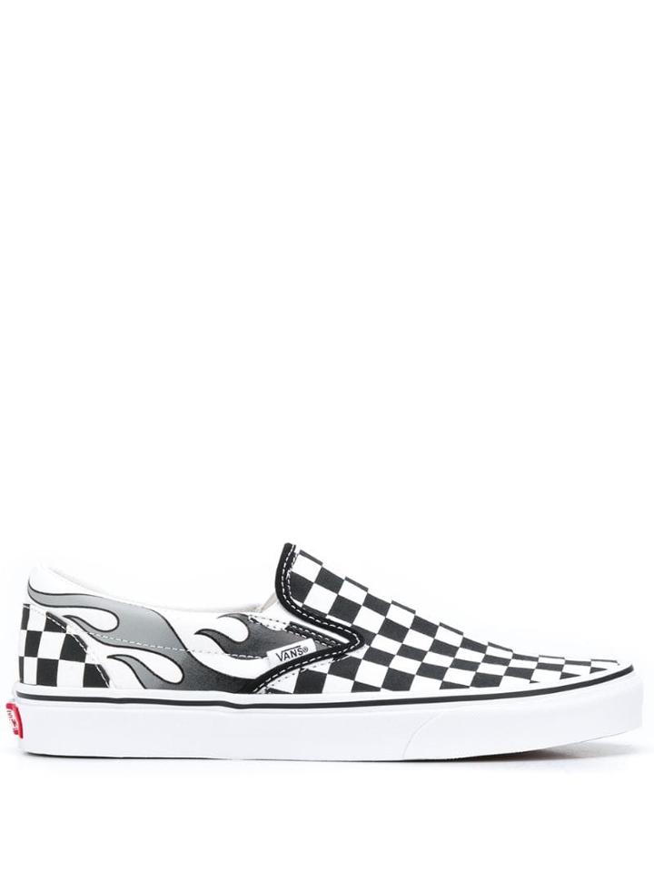 Vans Slip-on Checkerboard Flame Sneakers - Black
