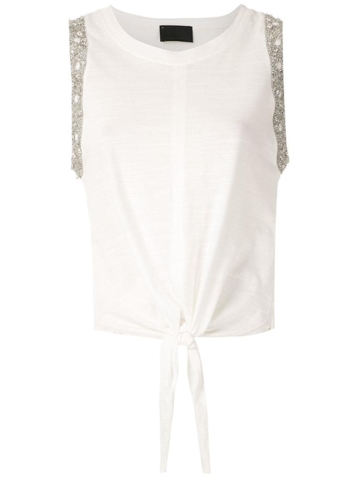 Andrea Bogosian Embroidered Tie Waist Tank - White