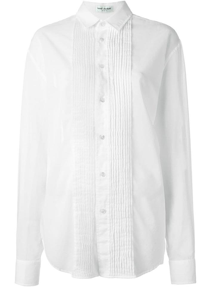 Saint Laurent Pleated Bib Shirt - White