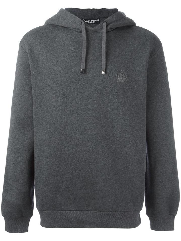 Dolce & Gabbana Embroidered Crown Hoodie, Men's, Size: 52, Grey, Cotton/polyester