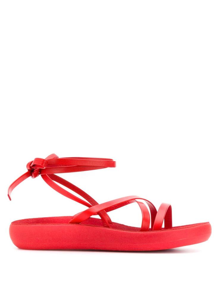 Ancient Greek Sandals Wrap Tie Ankle Sandals - Red