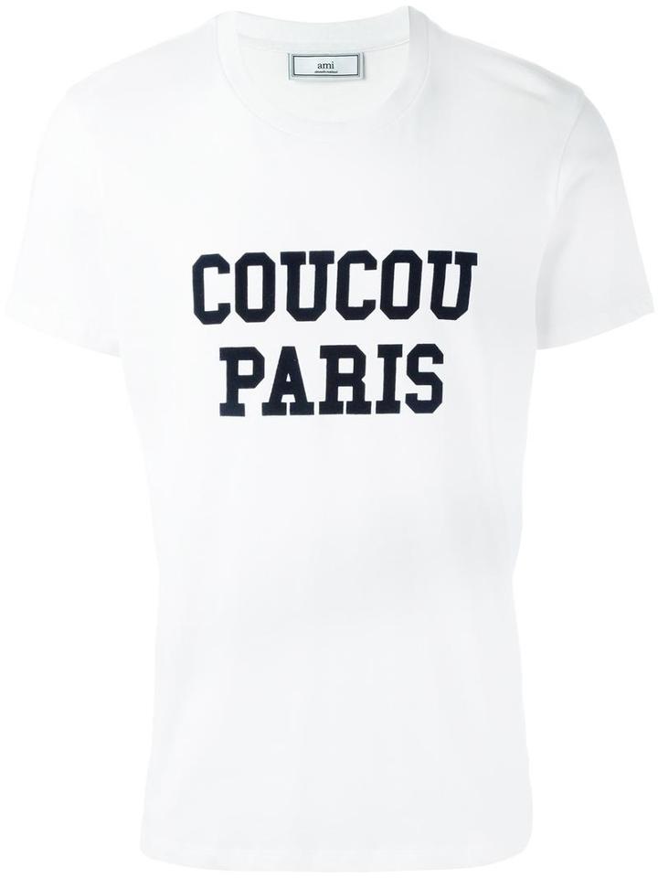 Ami Alexandre Mattiussi Coucou Paris T-shirt, Men's, Size: Medium, White, Cotton