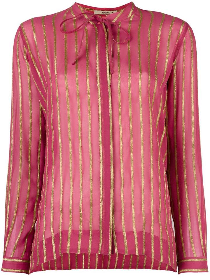 Etro Gold-tone Stripes Shirt, Women's, Size: 42, Pink/purple, Silk/metallic Fibre