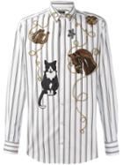 Dolce & Gabbana Western Patch Striped Shirt, Men's, Size: 39, White, Cotton