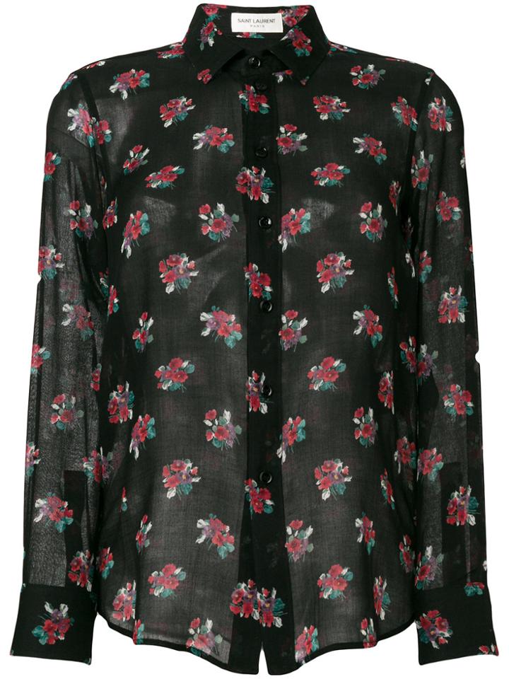 Saint Laurent Floral Printed Sheer Shirt - Blue