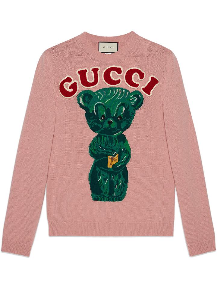 Gucci Wool Sweater With Teddy Bear - Pink & Purple