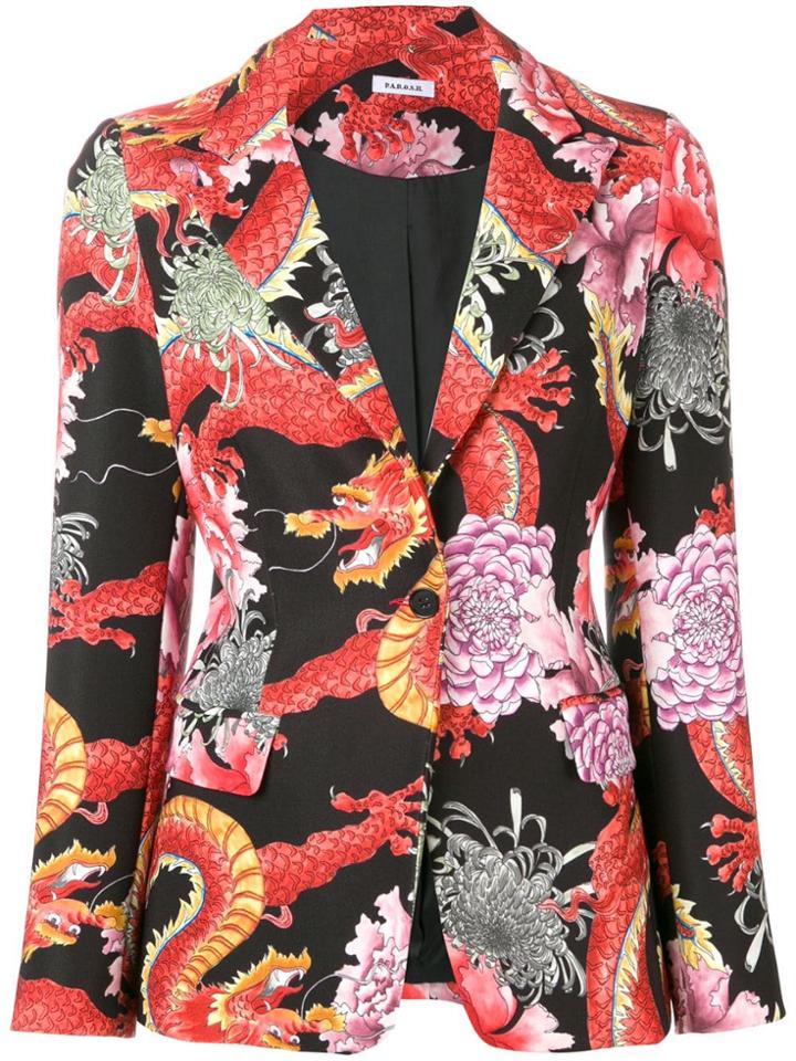 P.a.r.o.s.h. Japanese Dragon Print Blazer - Black
