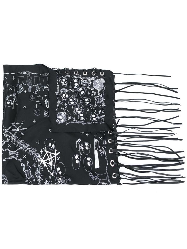 Alexander Mcqueen Skull Print Bandana With Fringed Trim - Black