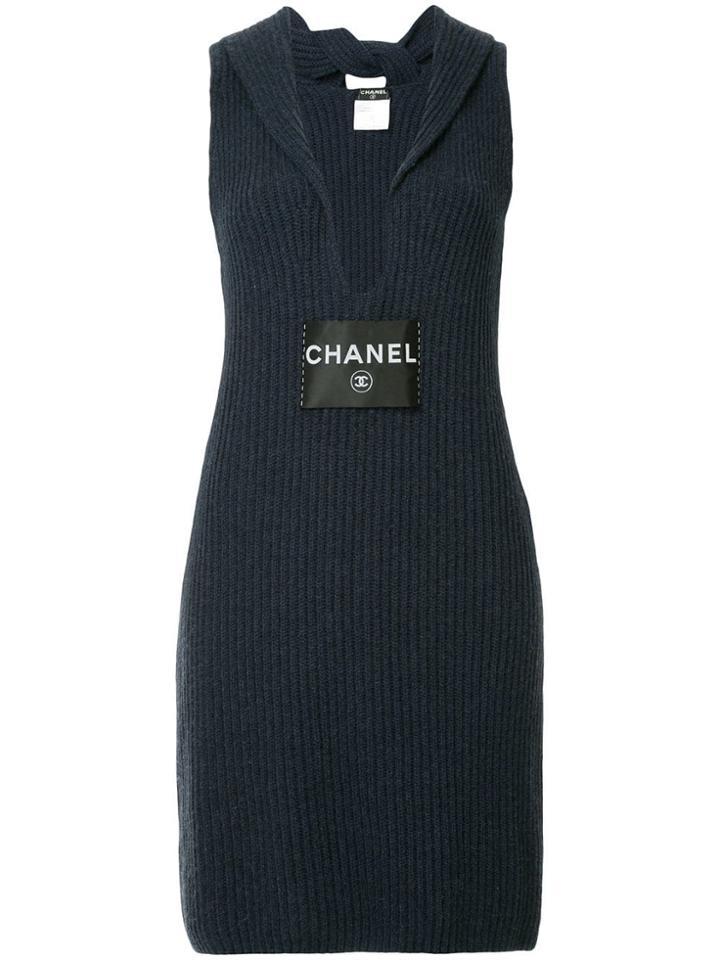 Chanel Vintage Ribbed V-neck Dress - Blue