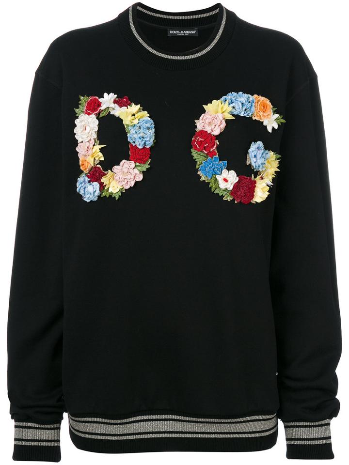 Dolce & Gabbana - Oversize Sweatshirt With Floral Patch - Women - Cotton - 40, Black, Cotton