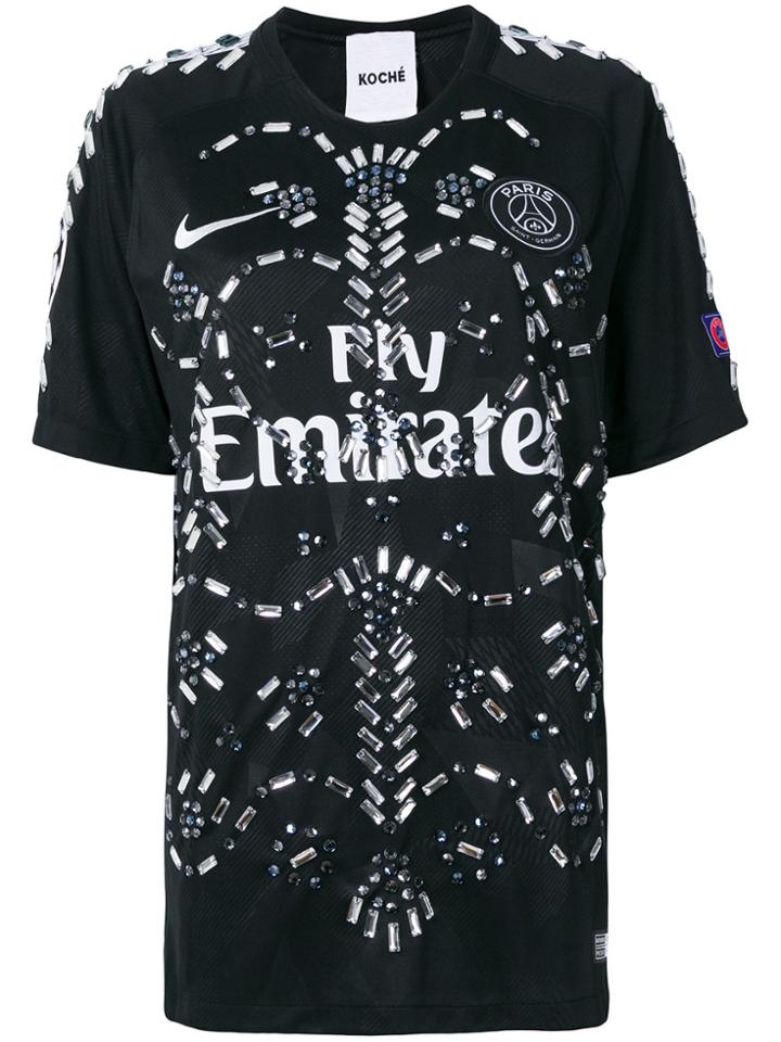 Koché Crystal Embellished Branded T-shirt - Black