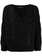 Ermanno Scervino Glass-embellished Knit Sweater - Black