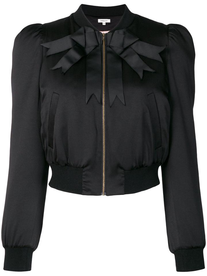 Manoush Bow Ribbon Detail Bomber Jacket - Black