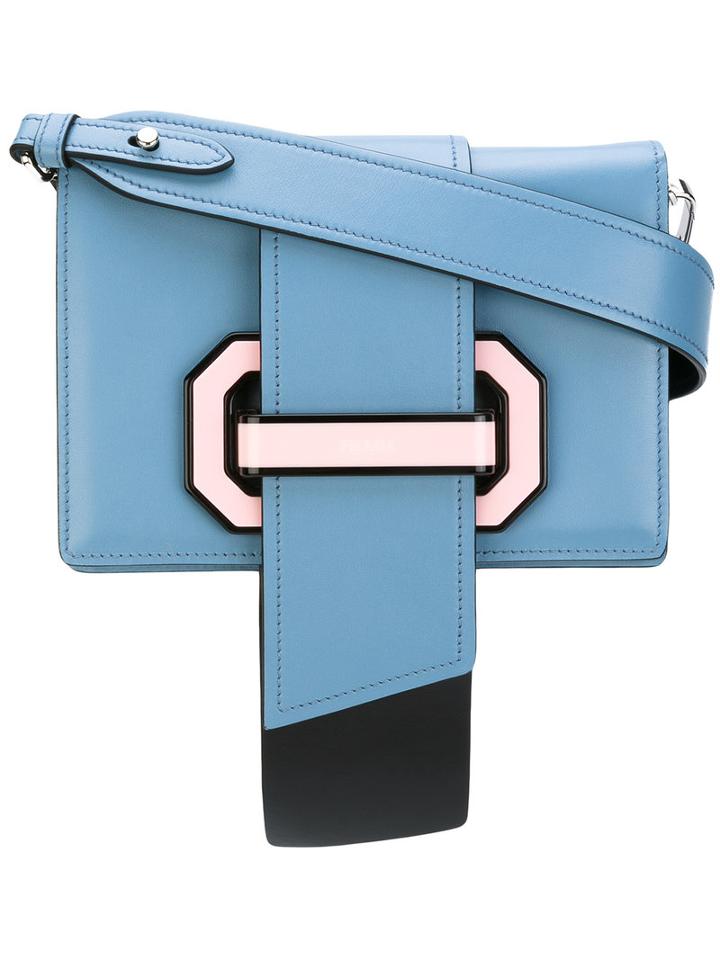 Prada Strap Closure Crossbody Bag, Women's, Blue, Calf Leather