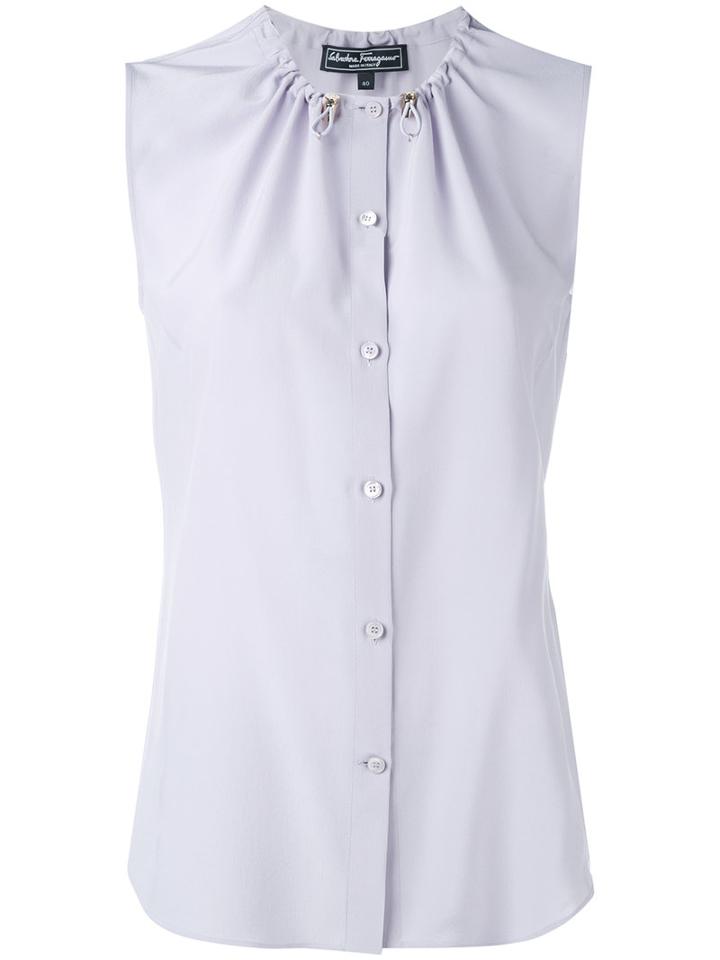 Salvatore Ferragamo - Sleeveless Drawstring Top - Women - Silk - 42, Pink/purple, Silk