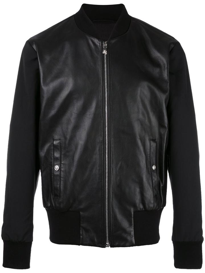Versus Zipped Leather Jacket, Men's, Size: 50, Black, Lamb Skin/polyamide/cotton/polyester