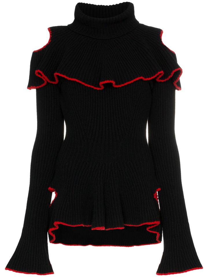 Alexander Mcqueen Ruffle Open Shoulder Jumper - Black