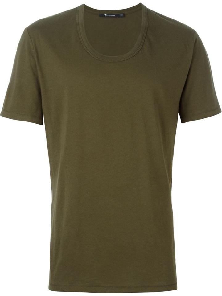 T By Alexander Wang Scoop Neck T-shirt, Men's, Size: M, Green, Cotton