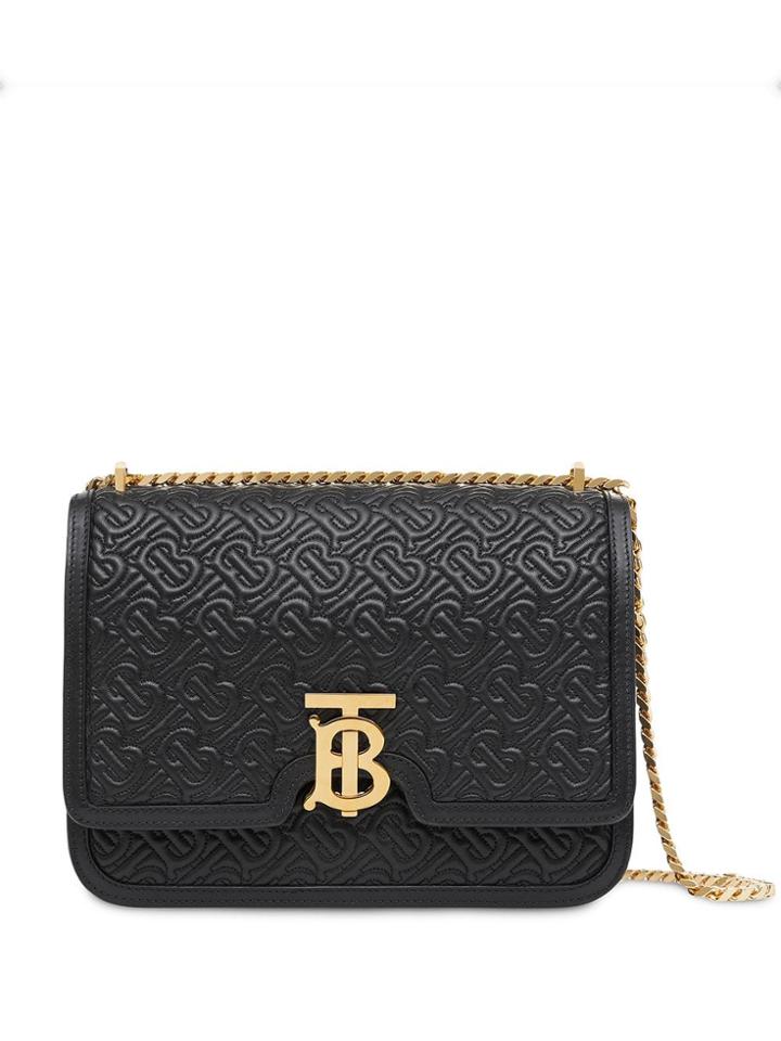 Burberry Medium Quilted Monogram Lambskin Tb Bag - Black