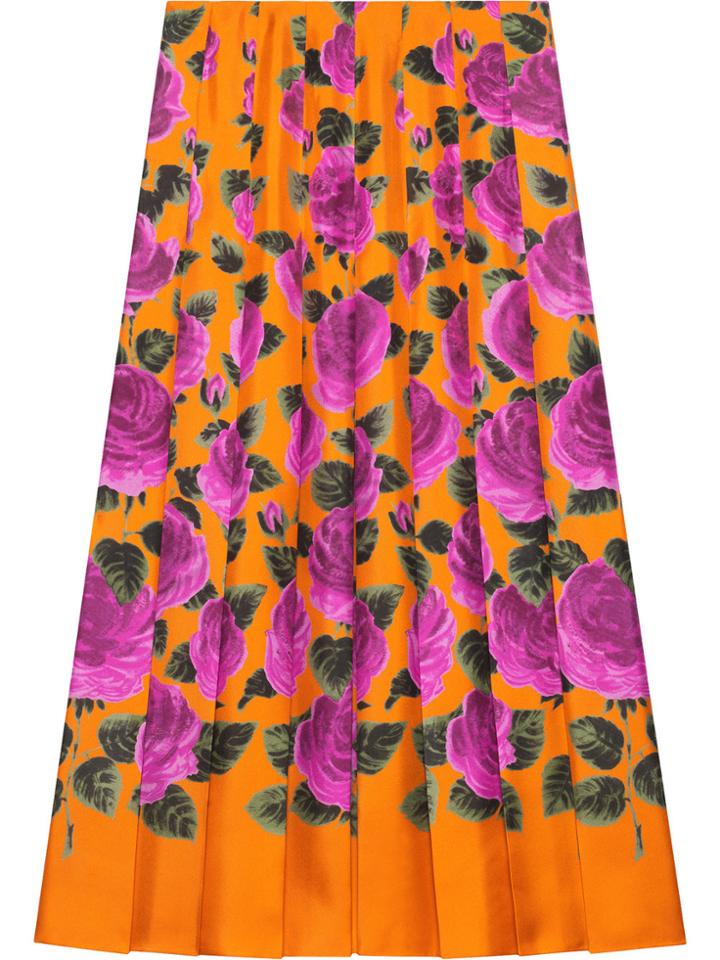Gucci Rose Garden Print Silk Skirt - Yellow & Orange