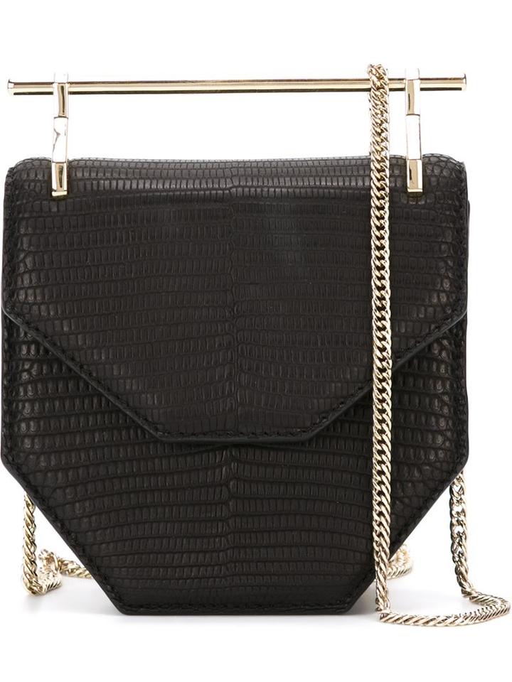 M2malletier Metallic Handle Shoulder Bag, Women's, Black, Leather/metal