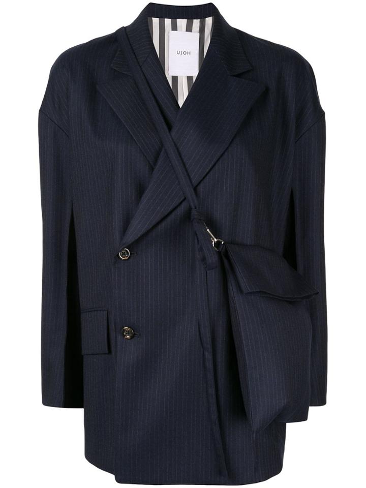 Ujoh Double-breast Pin-stripe Blazer - Blue
