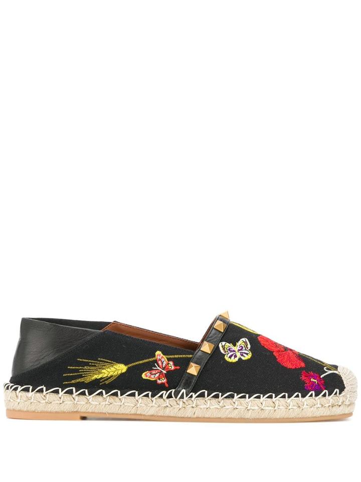 Valentino Valentino Garavani Embroidered Floral Espadrilles - Black