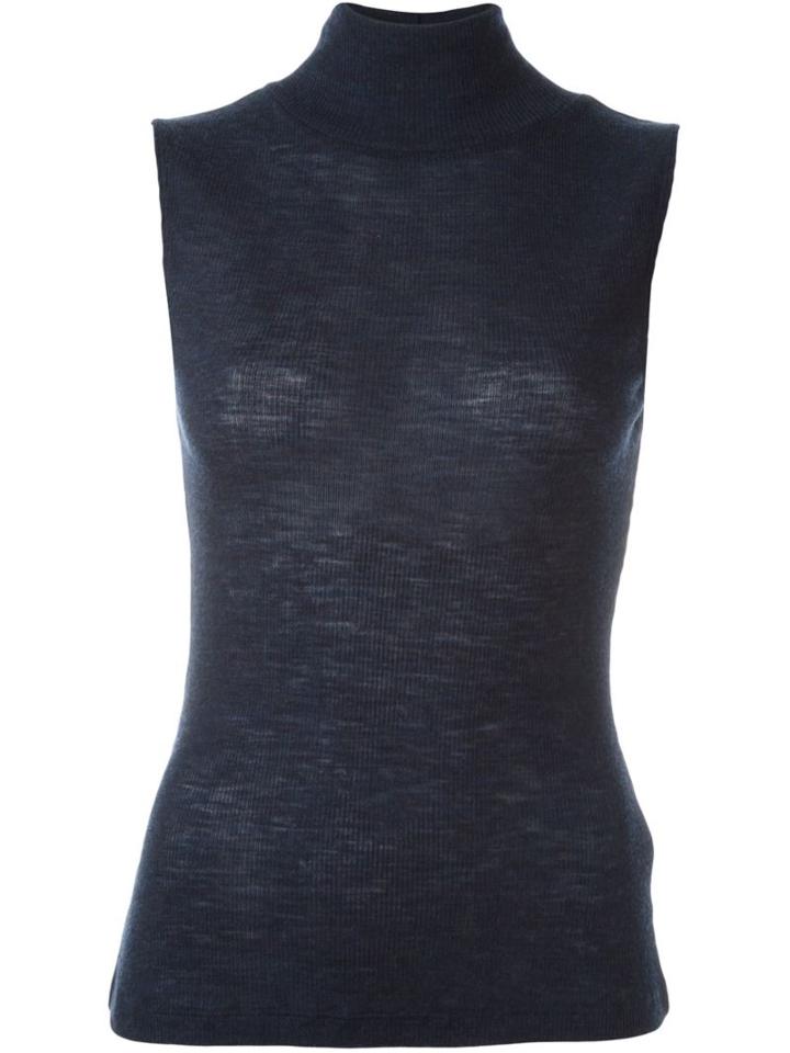 T By Alexander Wang Fine Knit Ribbed Top, Women's, Size: Xs, Blue, Wool