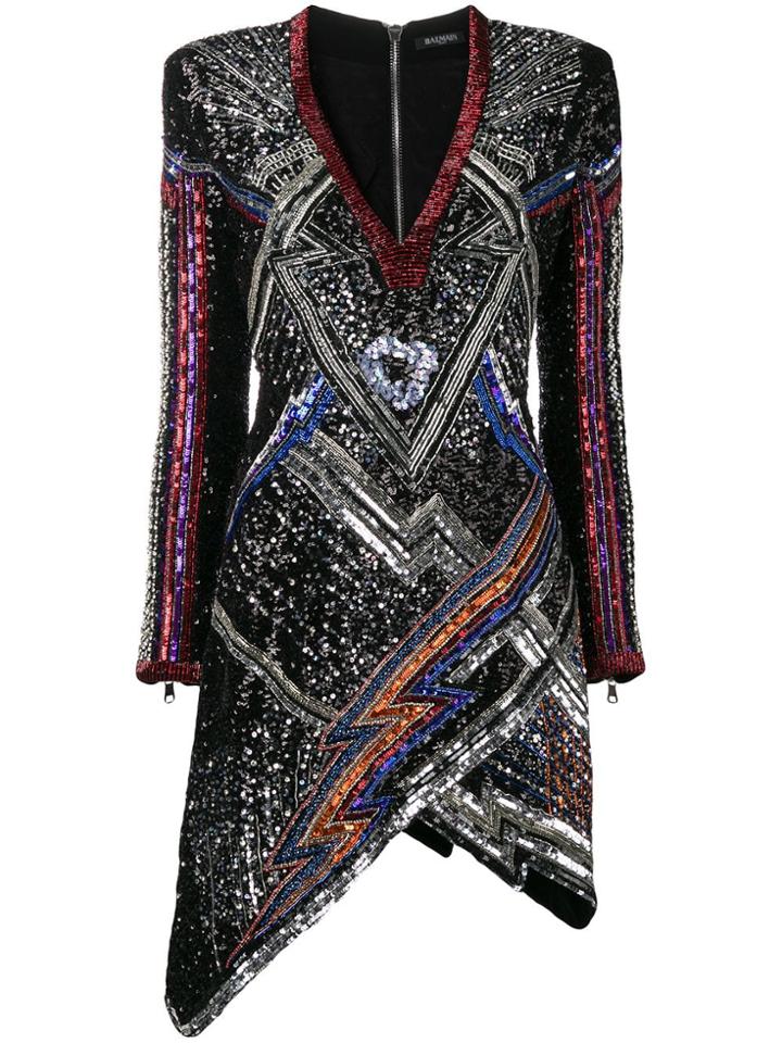 Balmain Structured Sequinned Dress - Black