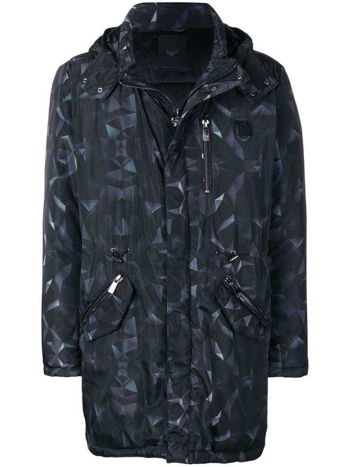 Frankie Morello Geometric Print Padded Coat - Black