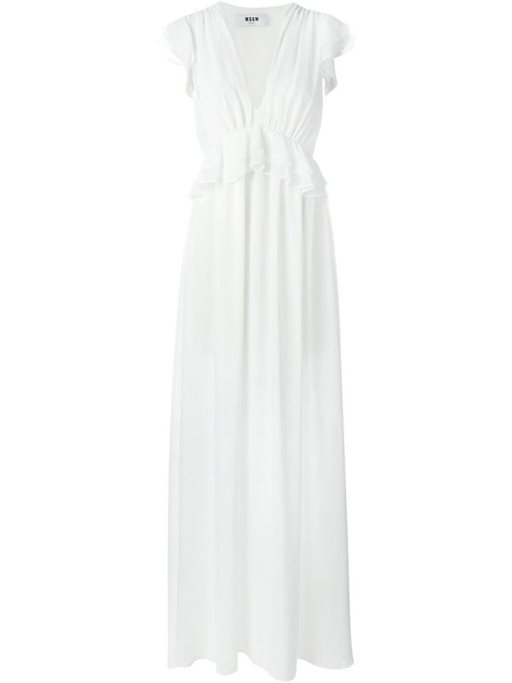 Msgm V-neck Gown, Women's, Size: 42, White, Polyester