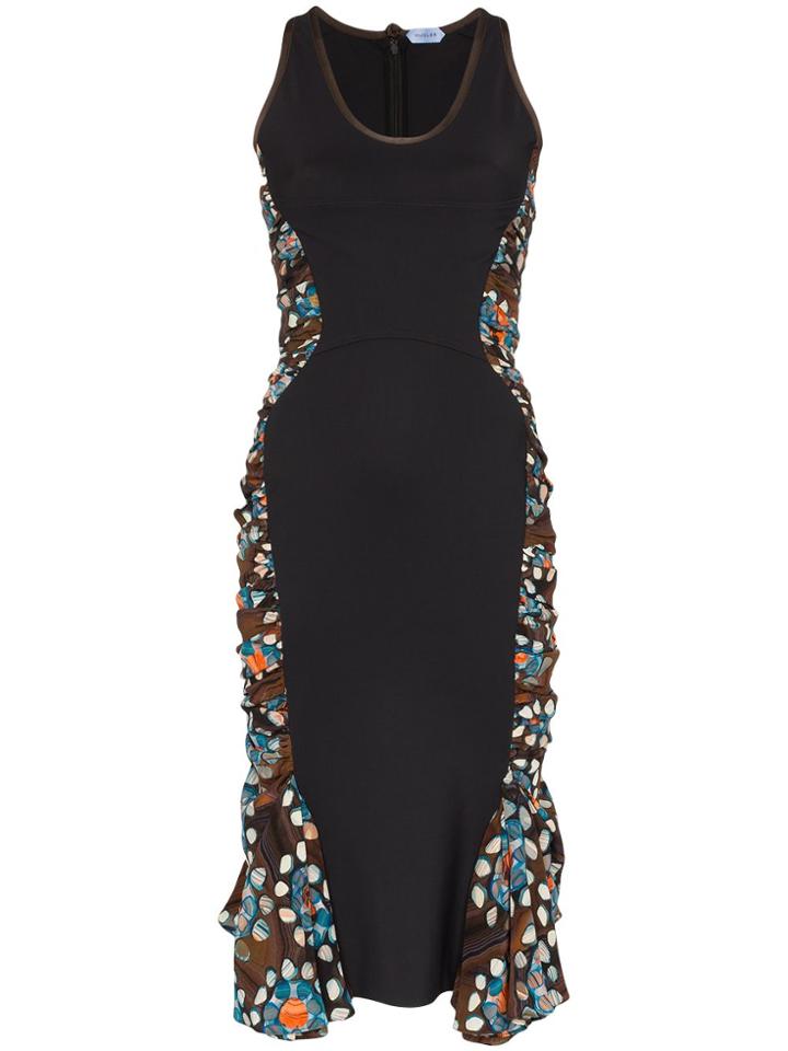 Mugler Printed Ruched Sleeveless Dress - Black