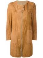 Sylvie Schimmel Patchwork Coat With Zip And Press Stud Fastening, Women's, Size: 42, Brown, Goat Suede