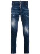 Dsquared2 Faded Skater Jeans With Bleach Patches - Blue