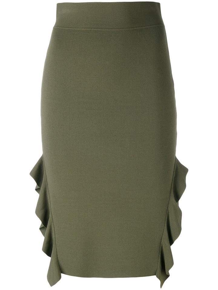 Opening Ceremony - Side Slit Ruffle Skirt - Women - Polyester/spandex/elastane/viscose - S, Green, Polyester/spandex/elastane/viscose