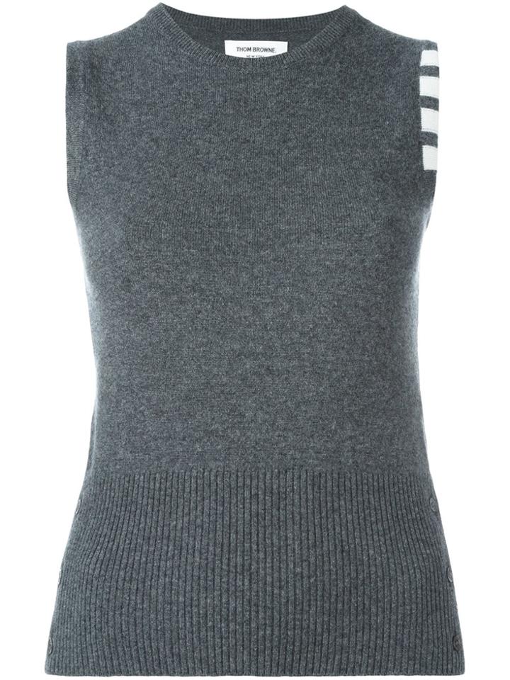 Thom Browne Sleeveless Crewneck Shell Top With 4-bar Stripe In Dark