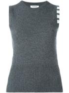 Thom Browne Sleeveless Crewneck Shell Top With 4-bar Stripe In Dark