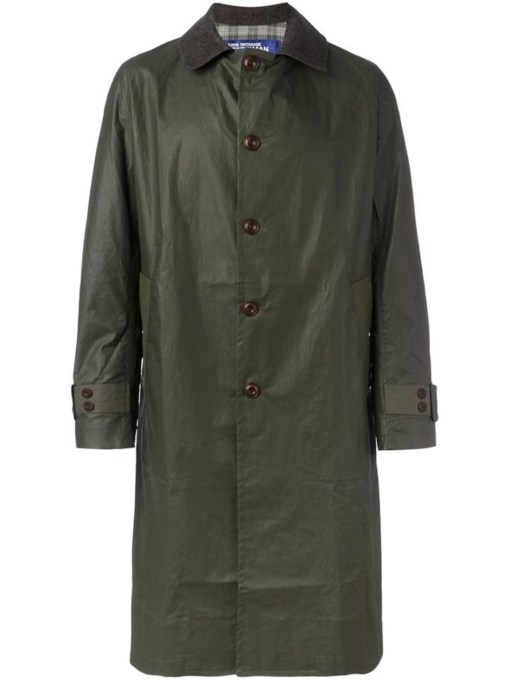 Junya Watanabe Comme Des Garçons Man Single Breasted Coat, Men's, Size: Medium, Green, Cotton/polyester/polyurethane Resin