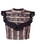 For Love And Lemons Embroidered Cropped Top, Women's, Size: Small, Black, Polyester/spandex/elastane/rayon/cotton